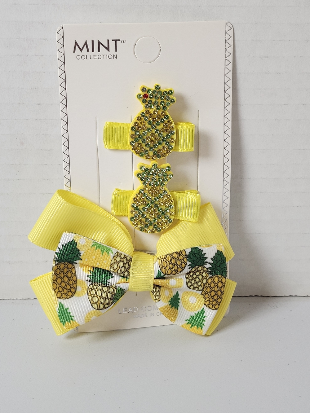 Mint Pineapple Bow and Clip Set in Bright Yellow